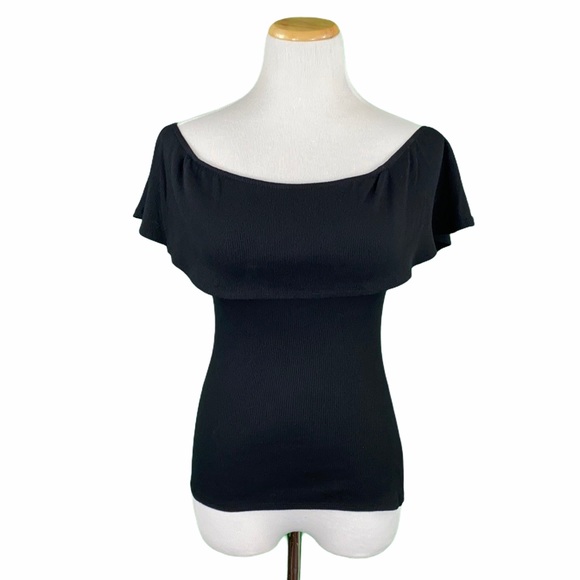 Cotton On Black Ruffle Neck Off Shoulder Tee